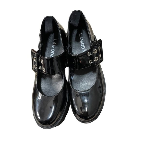 LaModa Dolls Kills Black chunky platform mary janes patent faux leather size 5 - Picture 5 of 7